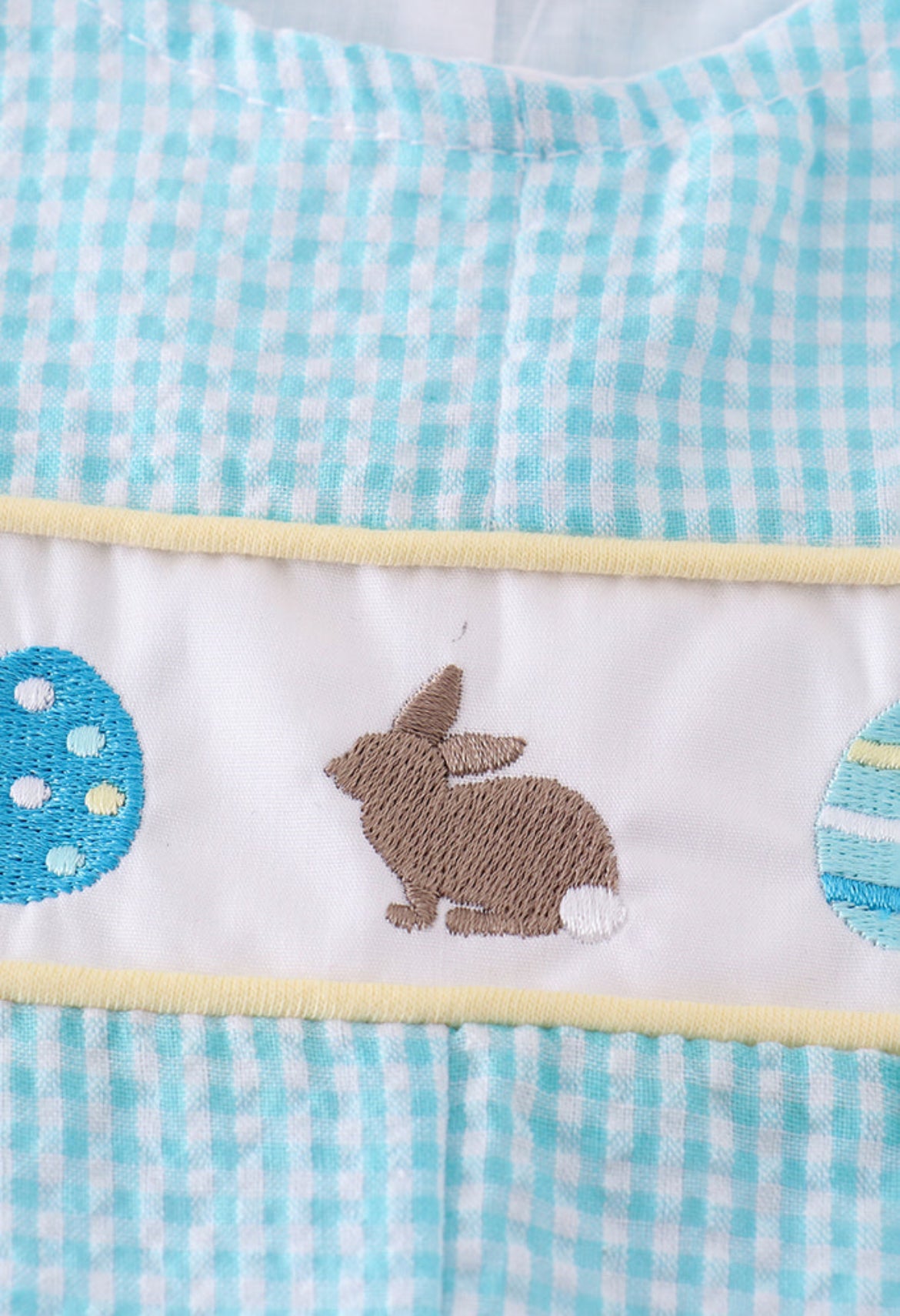 Boy’s Premium Mint Bunny Egg Embroidered Gingham Romper