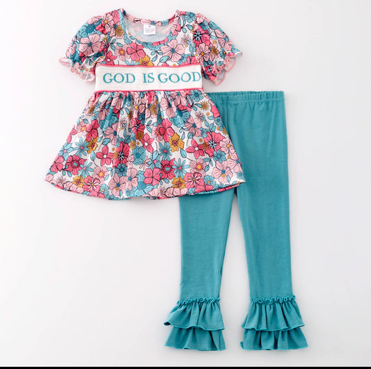 Girl’s “God is Good” Spring Pants Set