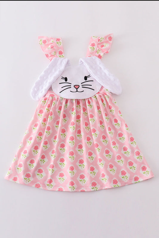 Pink Floral Bunny Appliqué Dress