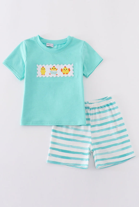 Easter Chicken Embroidery Boy’s Short Set