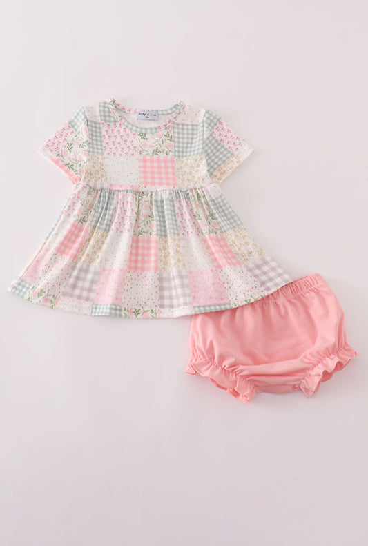 Pastel Patchwork Garden Print Girl’s Bloomer Set