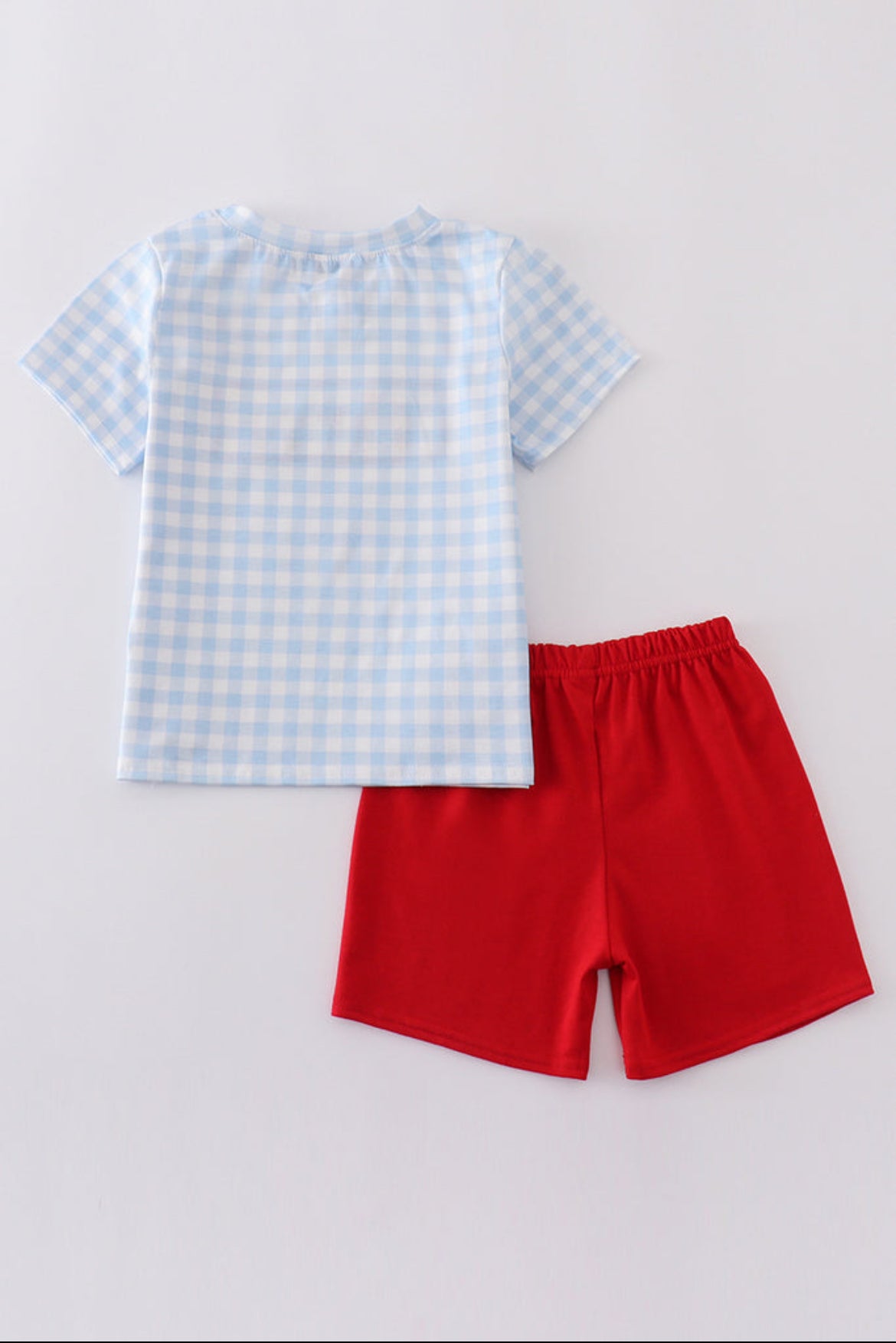 Boy’s Blue Farm Embroidery Gingham Shorts Set