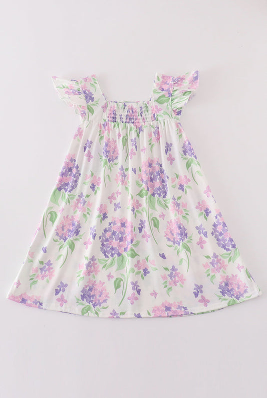 Girl’s Purple Hydrangea Smocked Dress