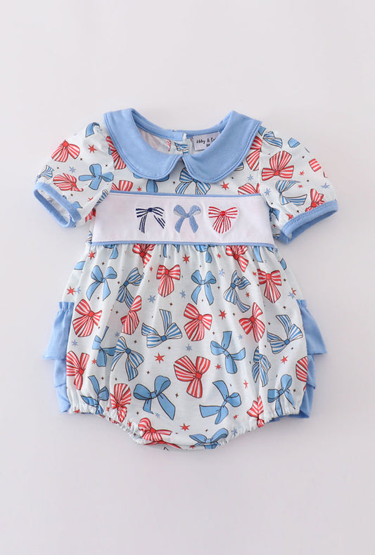 Bow Trellis Print Embroidery Ruffle Girl’s Bubble