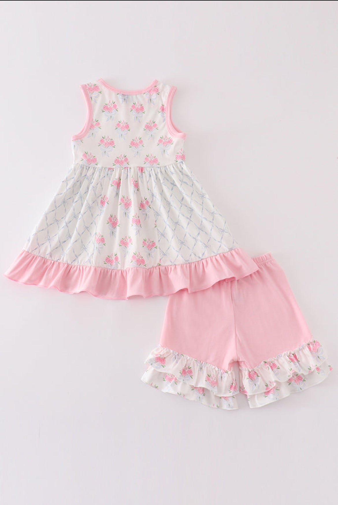 Girl’s Pink Floral Bow Tie Short Set