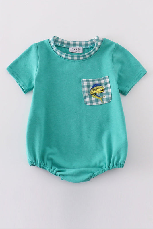 Boy’s Green Fish Embroidered Bubble