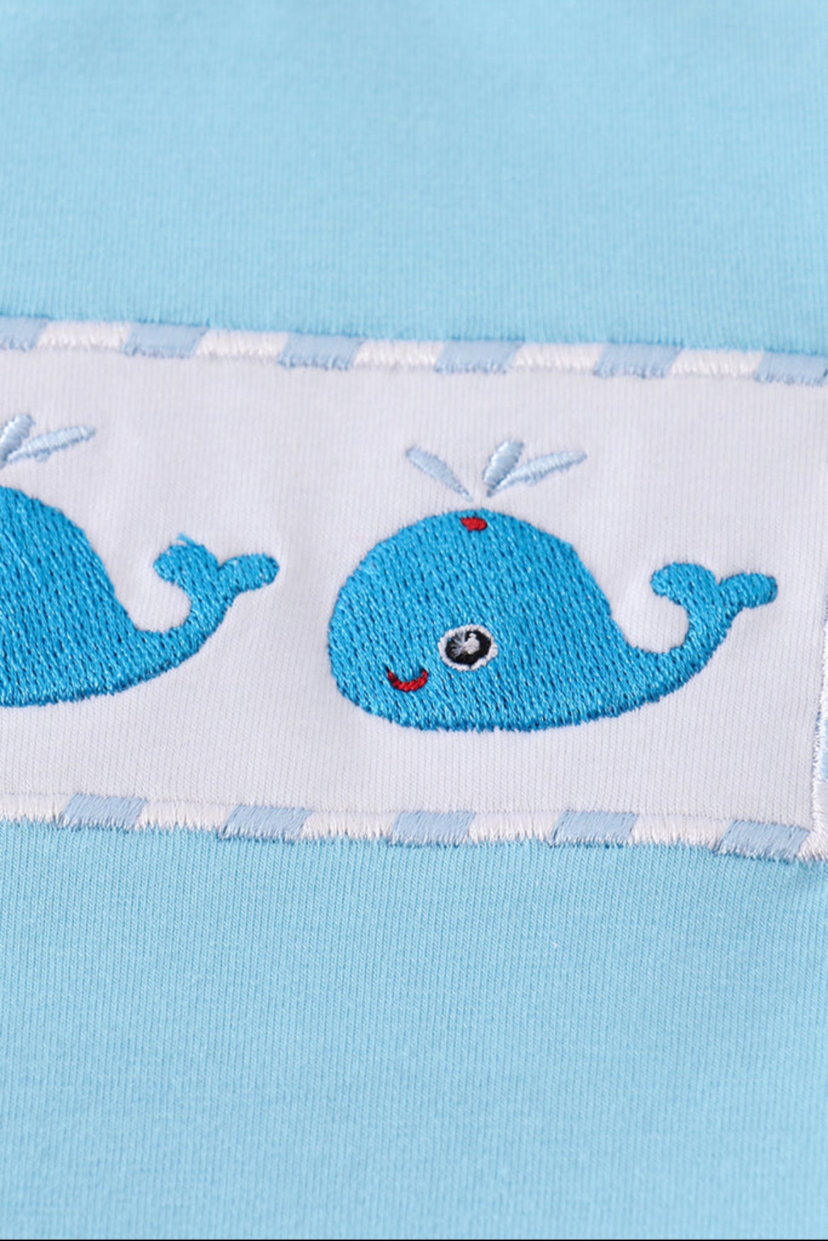 Boy’s Blue Seersucker Whale Embroidery Short Set