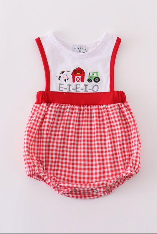 Boy’s Red Farm Embroidery Bubble