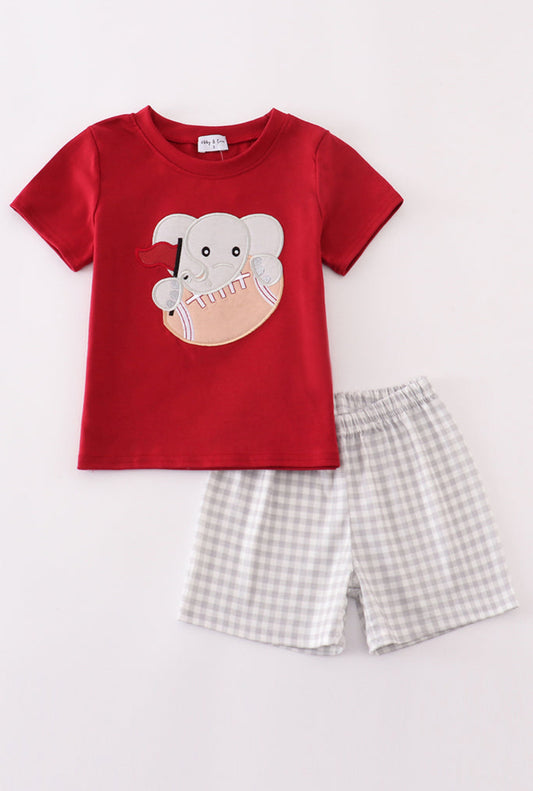 Alabama Elephant Football Appliqué Boy’s Short Set