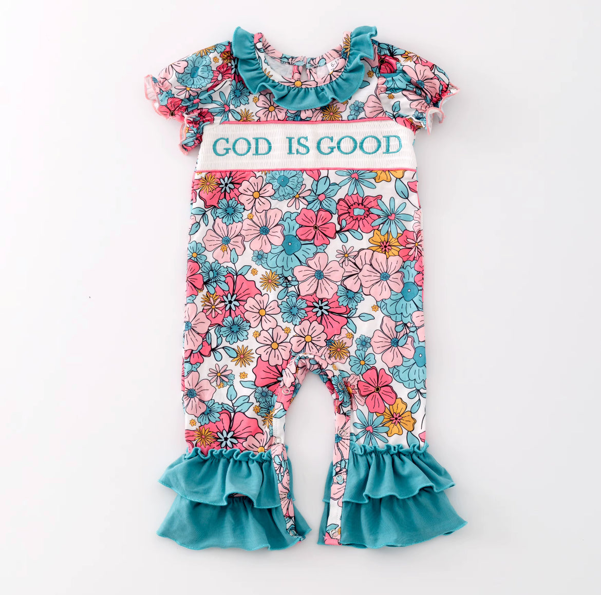 Girl’s “God is Good” Pants Romper