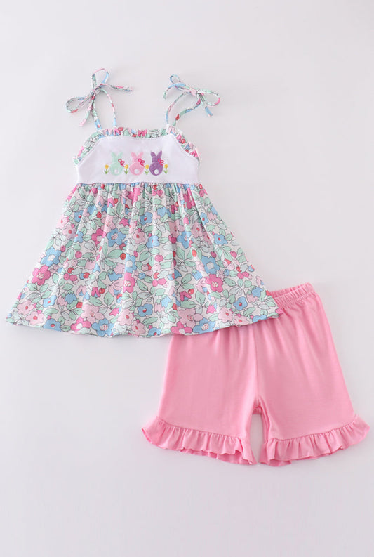 Girl’s Floral Bunny Embroidered Short Set