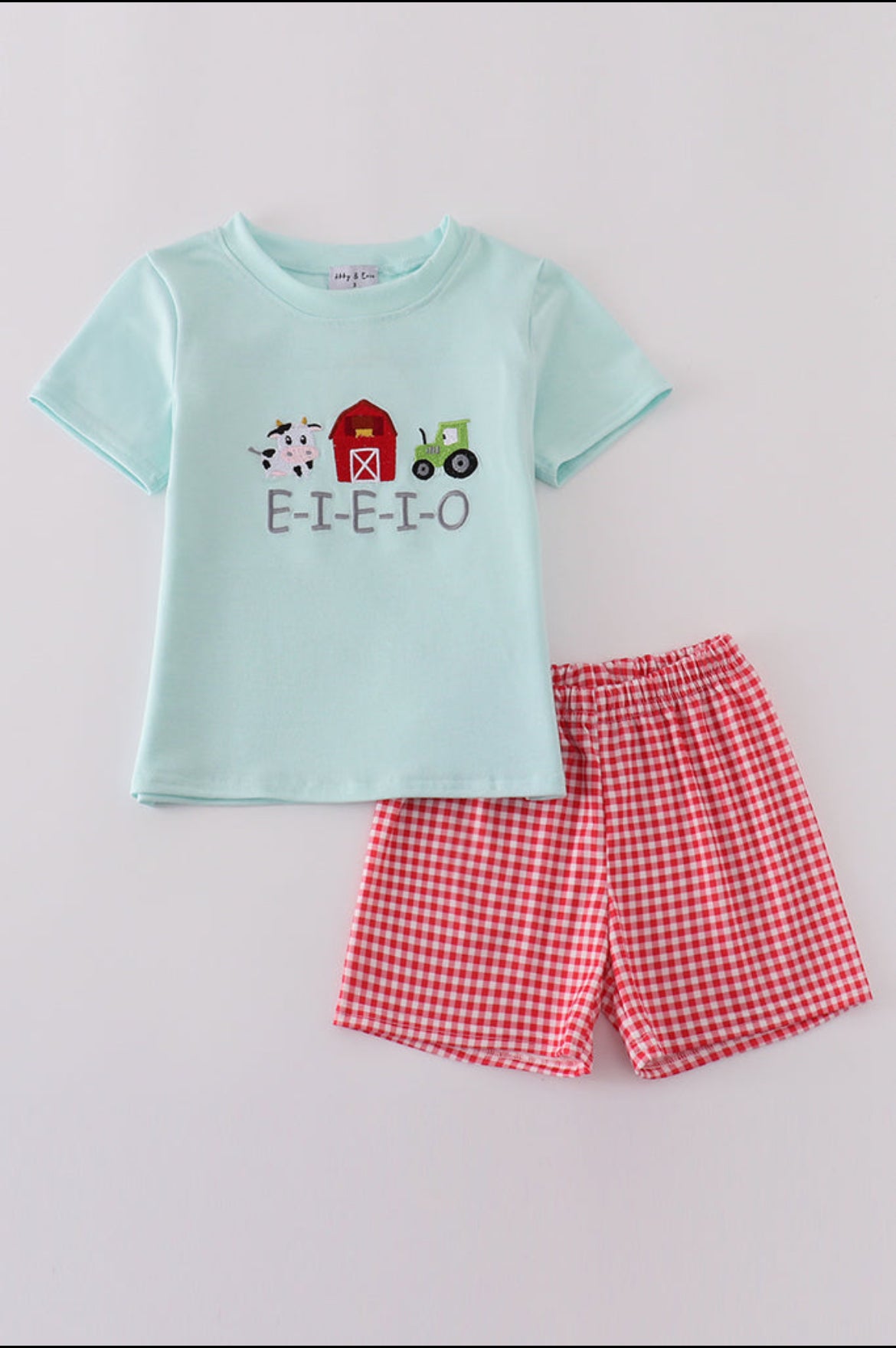 Boy’s Blue Farm Embroidery Shorts Set