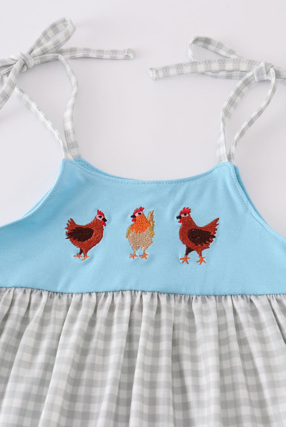Blue Farm Chicken Embroidery Girl’s Short Set