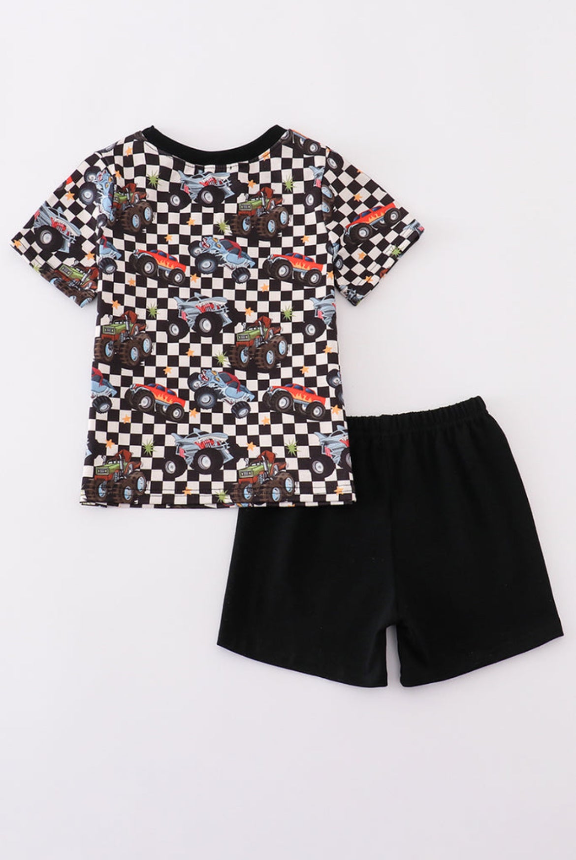 Boy’s Black Car Checkered Shorts Set