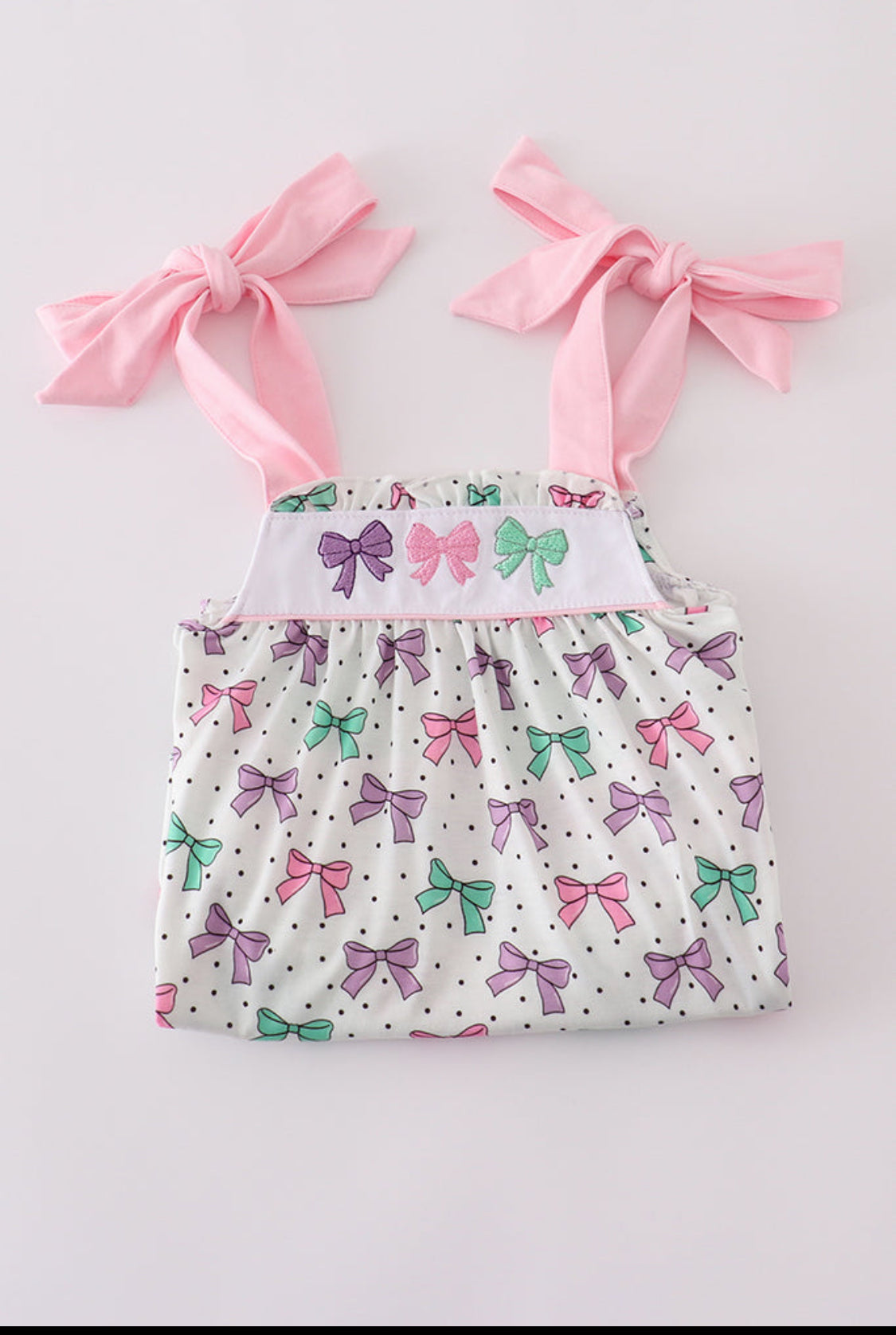 Pink Bow Embroidery Girl’s Ruffle Shorts Set