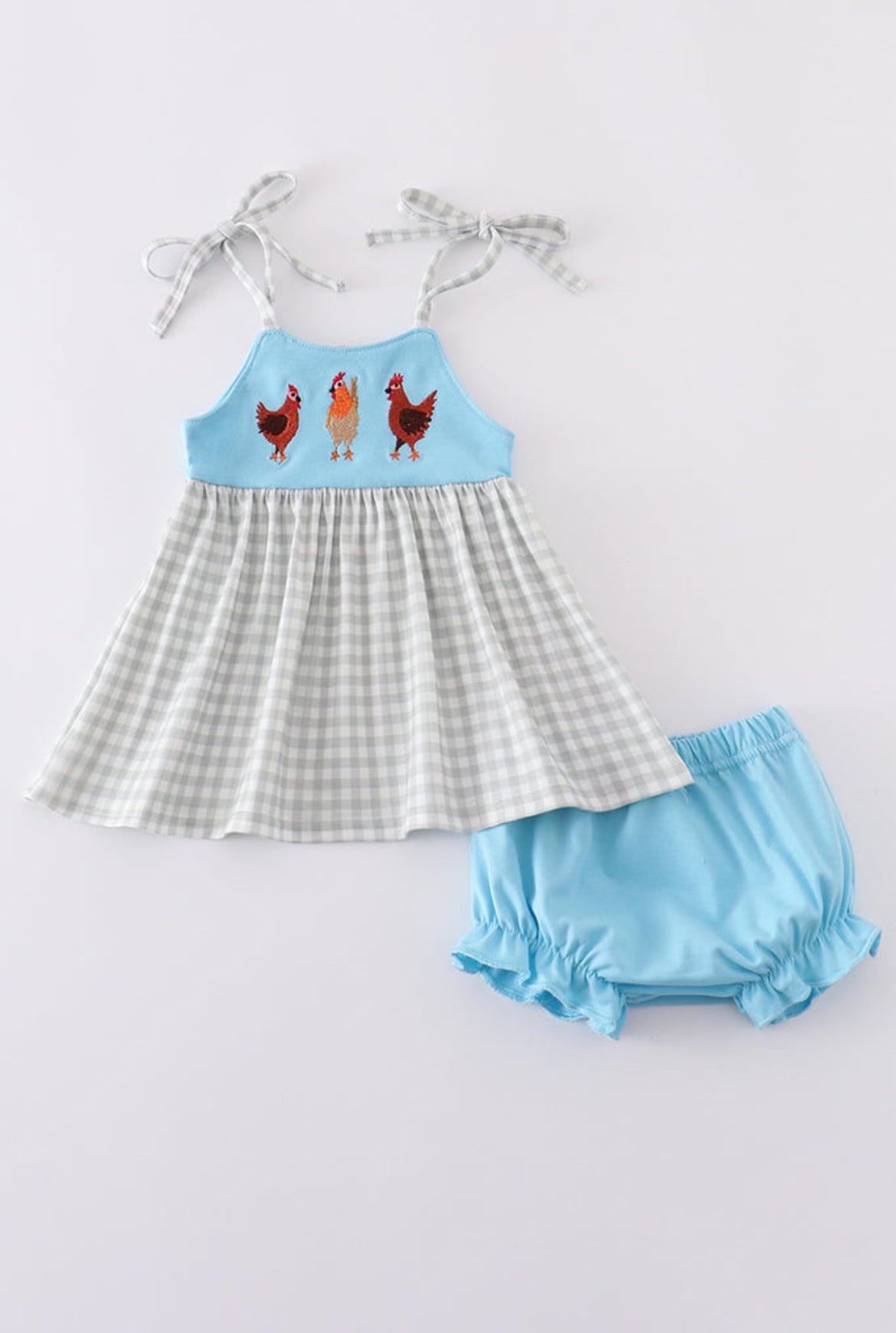 Blue Farm Chicken Embroidery Girl’s Bloomer Set