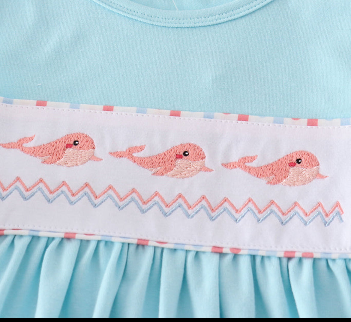 Girl’s Blue Whale Embroidered Shorts Set