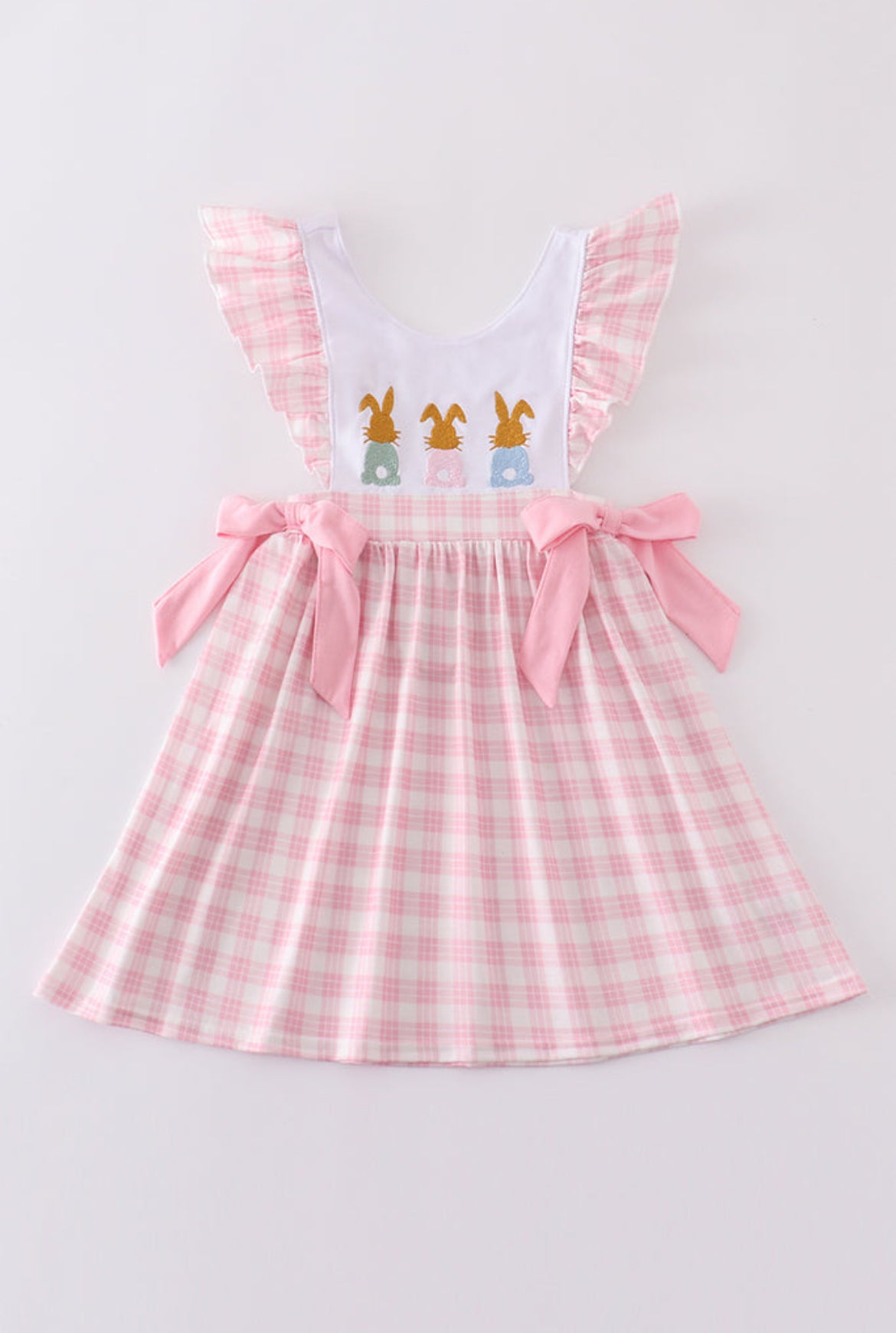 Girl’s Pink Bunny Embroidered Bow Dress