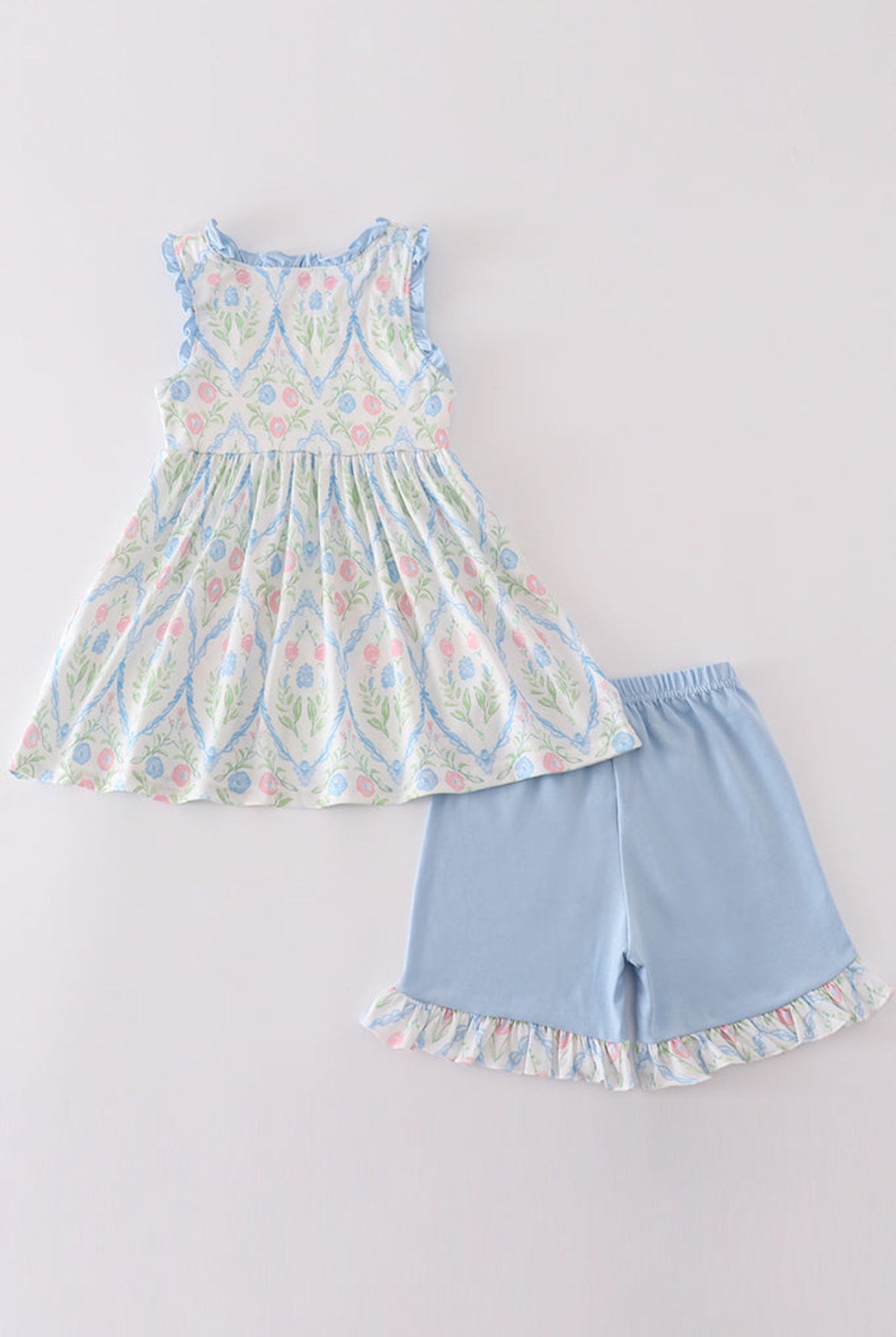 Girl’s Blue Floral Print Shorts Set