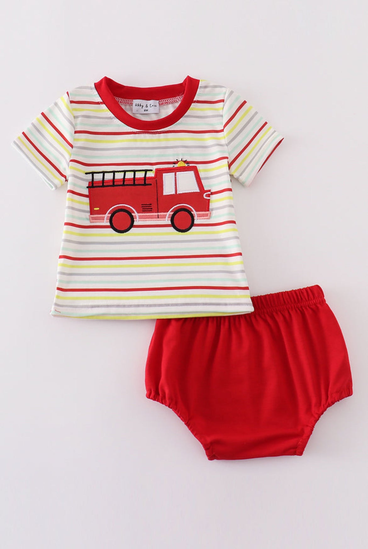 Boy’s Red Fire Truck Appliqué Bloomer Set