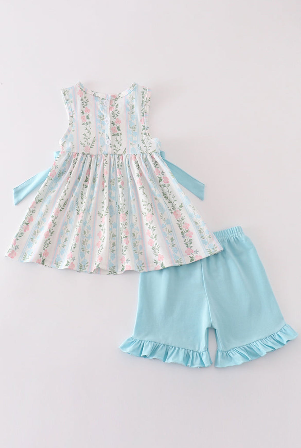 Girl’s Blue Floral Ruffled Shorts Set