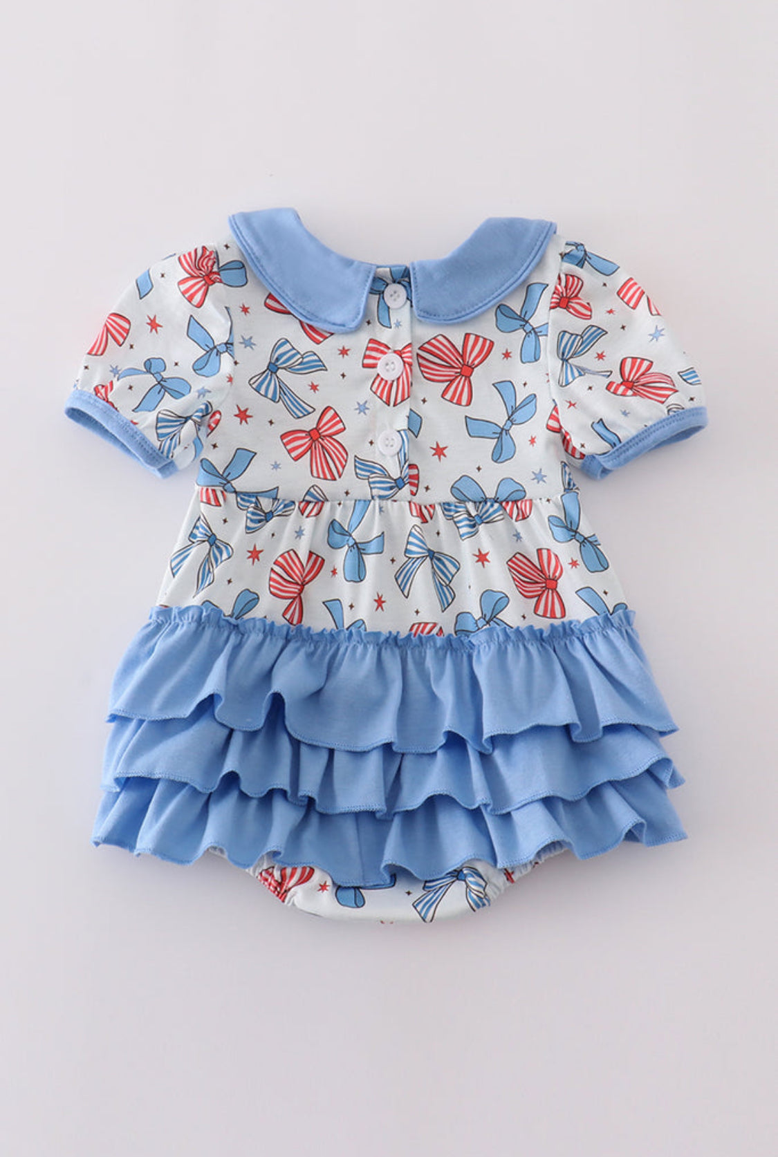 Bow Trellis Print Embroidery Ruffle Girl’s Bubble