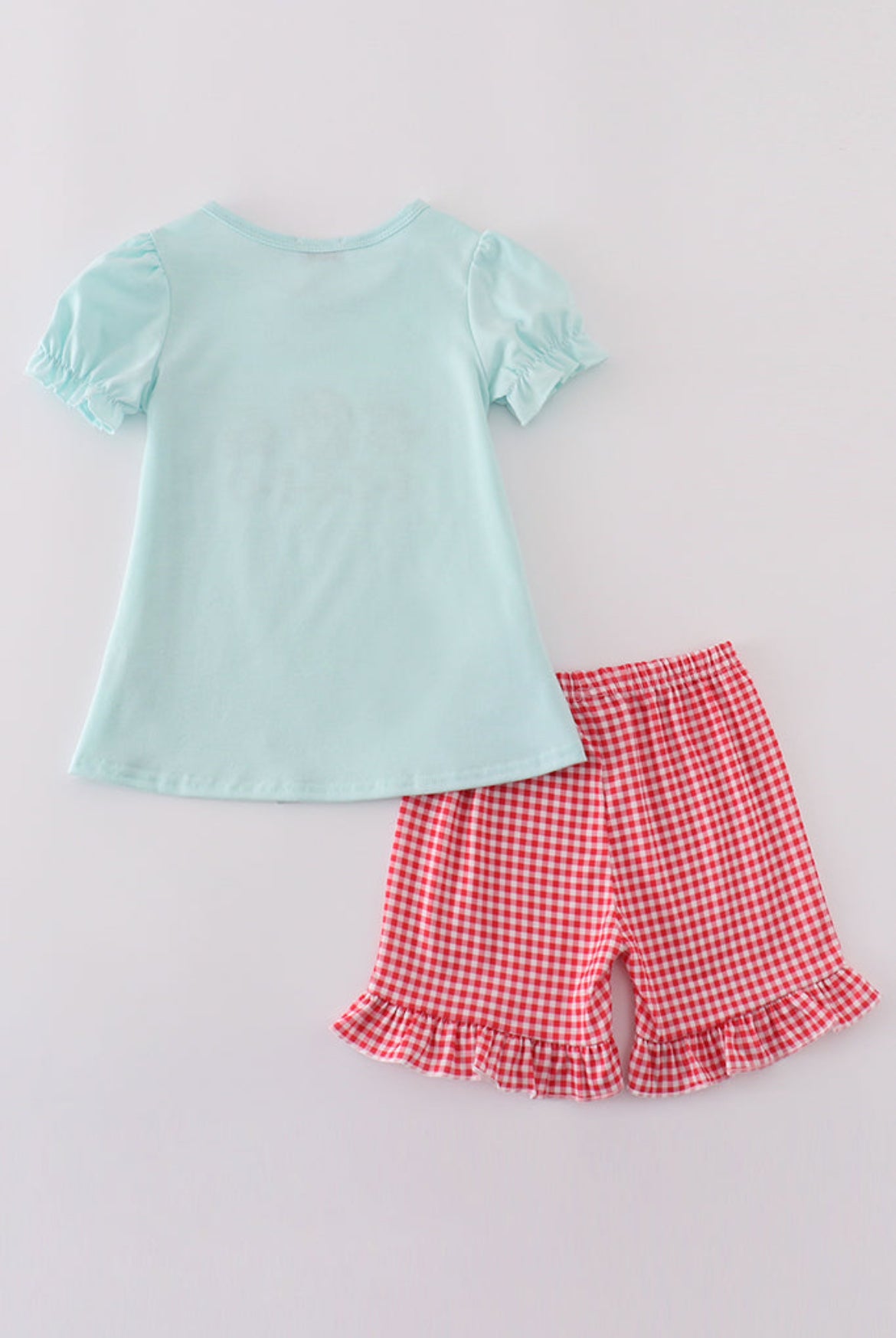 Girl’s Blue Farm Embroidery Shorts Set