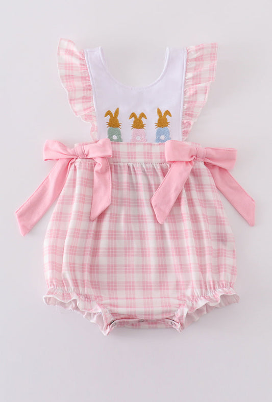 Girl’s Pink Bunny Embroidered Bow Bubble