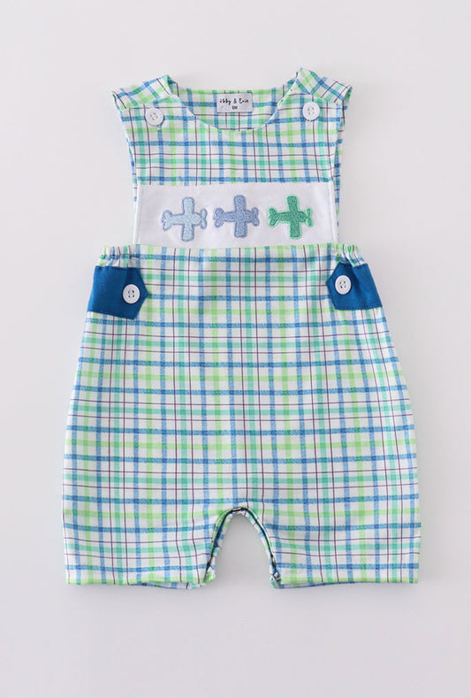 Blue Plaid Airplane Embroidery Boy’s JonJon
