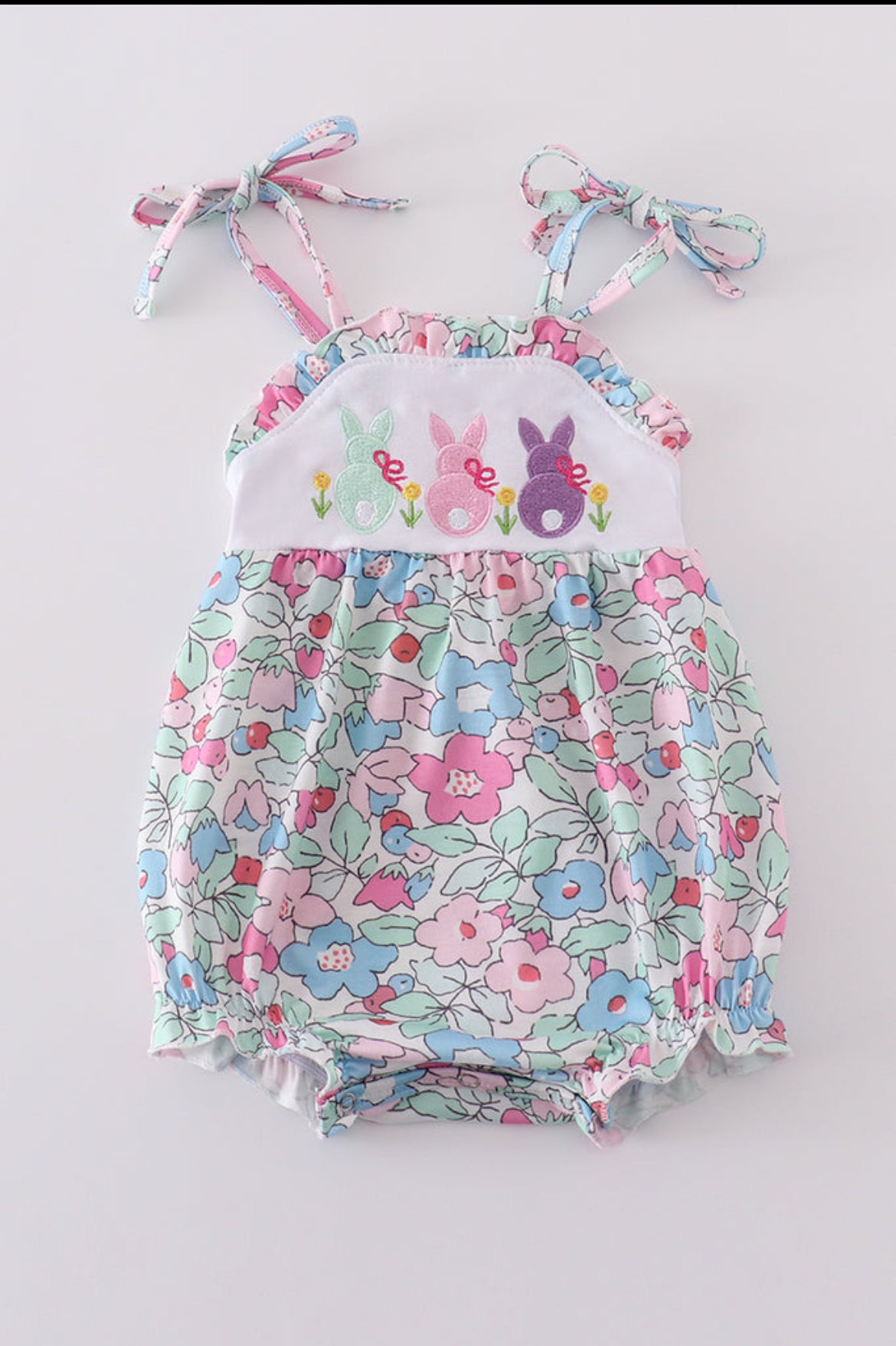 Girl’s Floral Bunny Embroidered Bubble