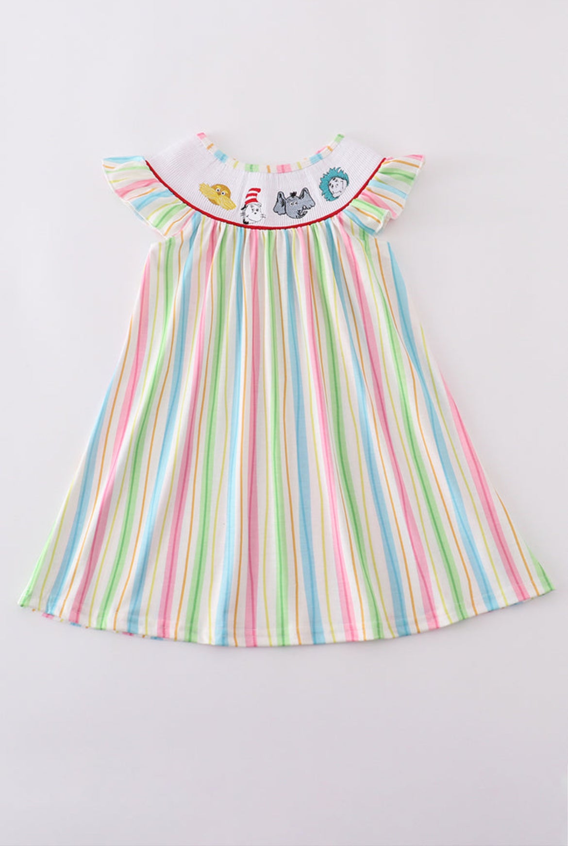 Stripe Dr. Seuss Embroidery Smocked Girl’s Dress
