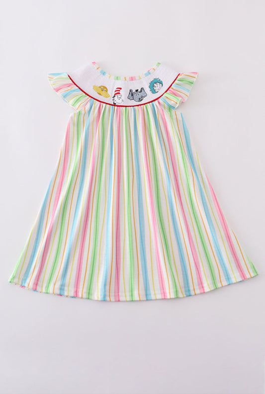 Stripe Dr. Seuss Embroidery Smocked Girl’s Dress
