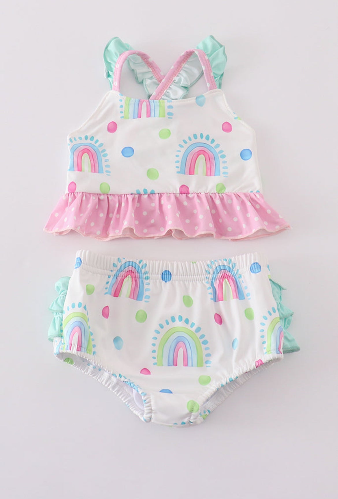 Girl’s Rainbow 2PC Ruffle Swimsuit