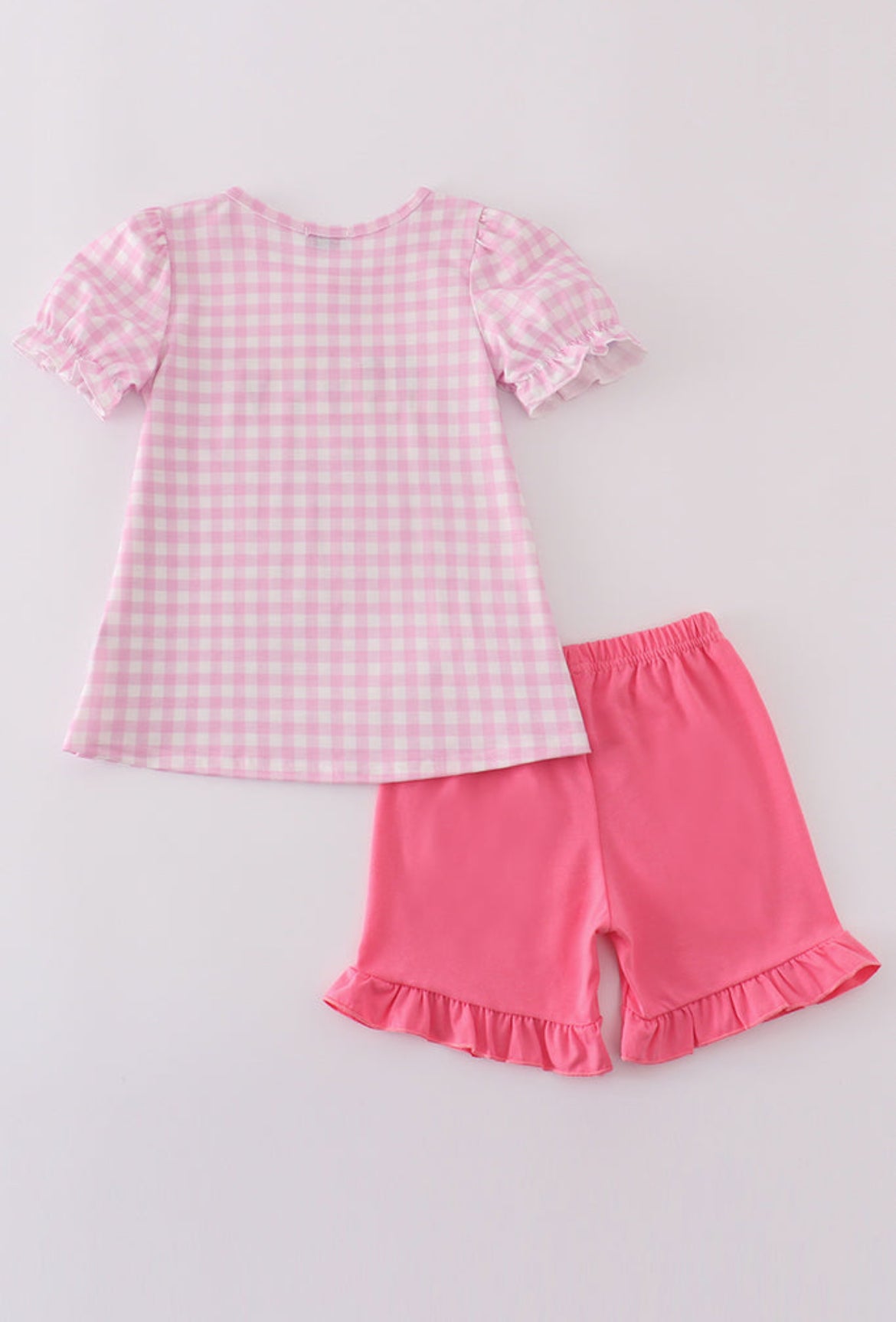 Girl’s Pink Ice Cream Embroidered Gingham Short Set