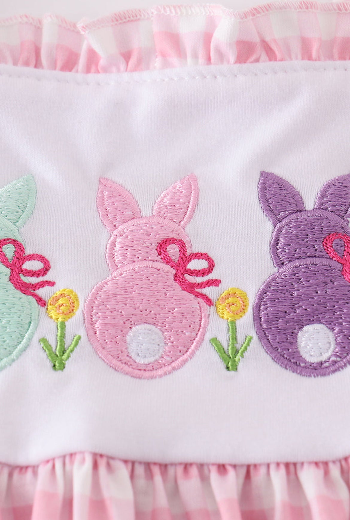 Girl’s Pink Bunny Embroidered Gingham Dress