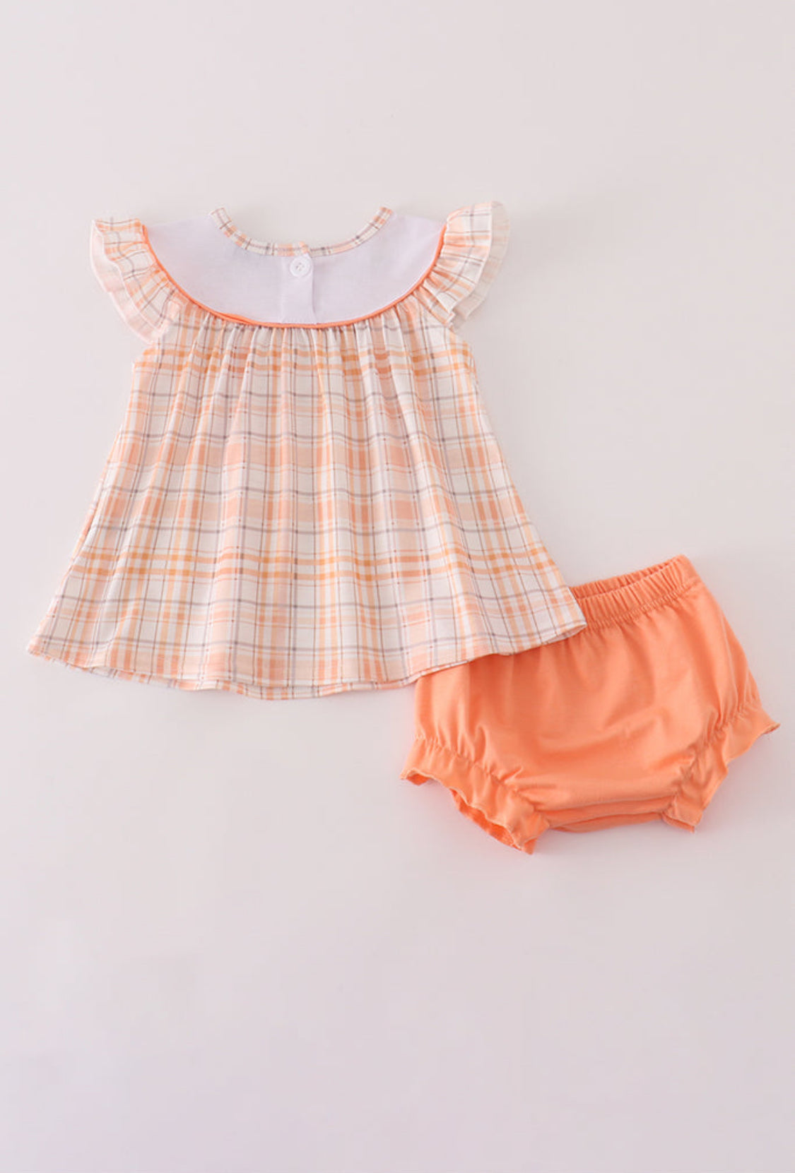 Orange Pumpkin Embroidery Plaid Girl’s Bloomer Set
