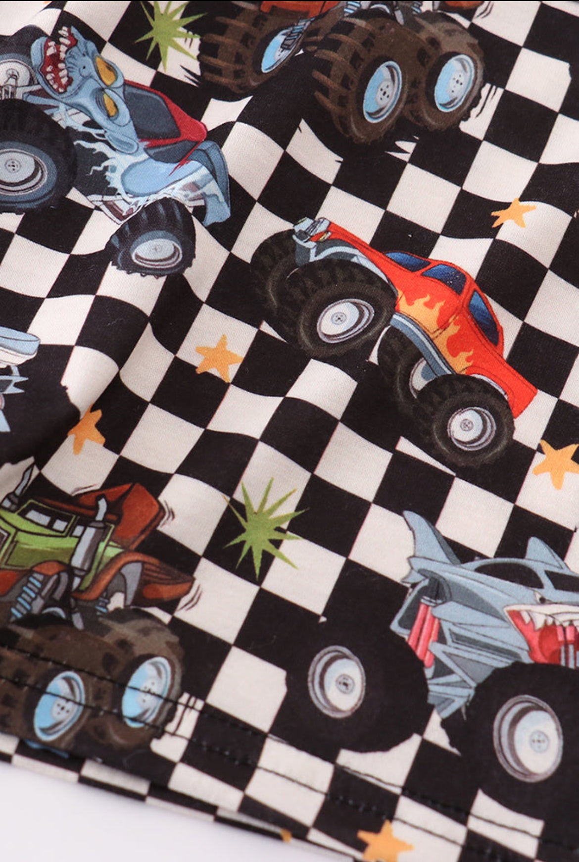 Boy’s Black Car Checkered Shorts Set