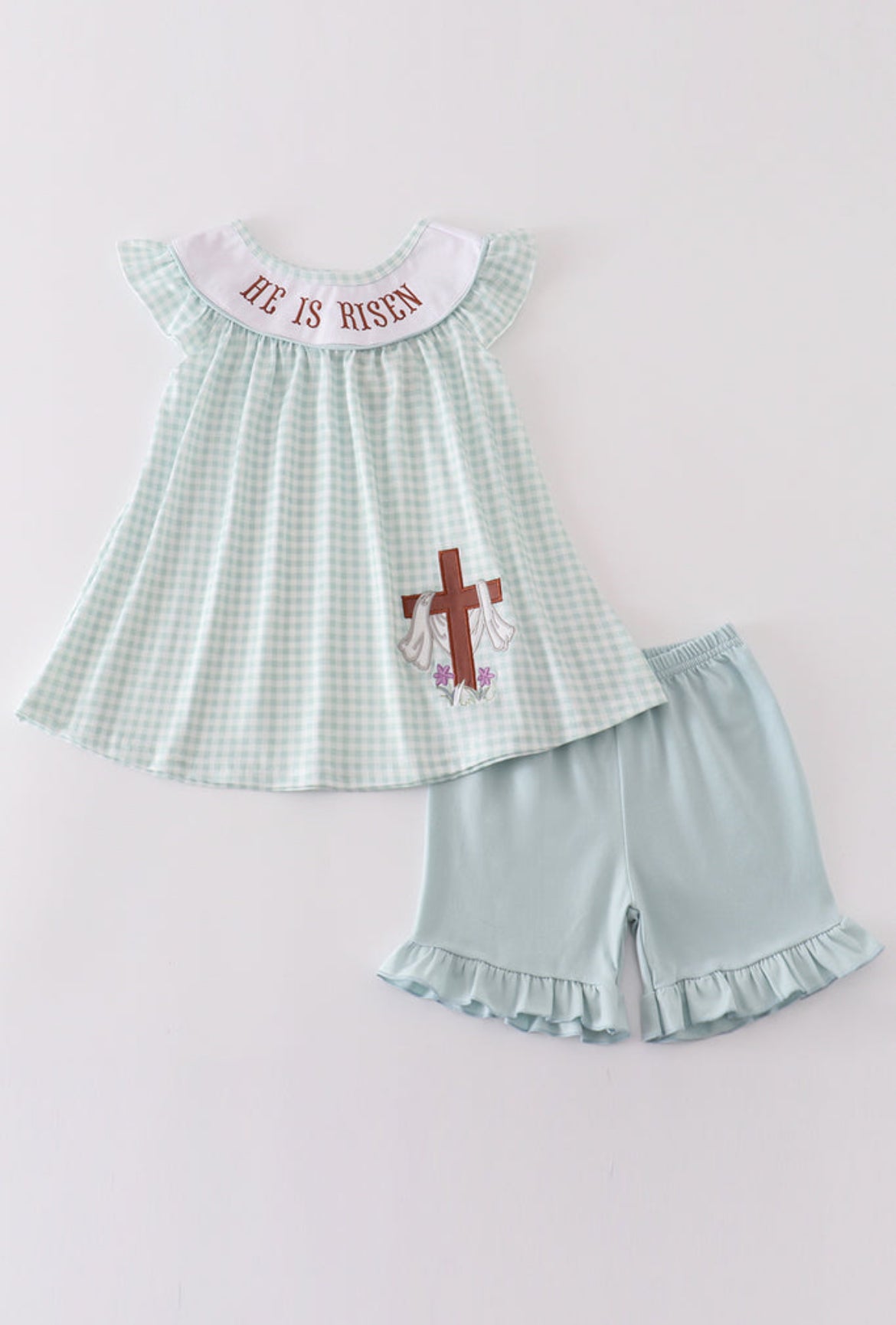 Girl’s “He is Risen” Embroidered Short Set