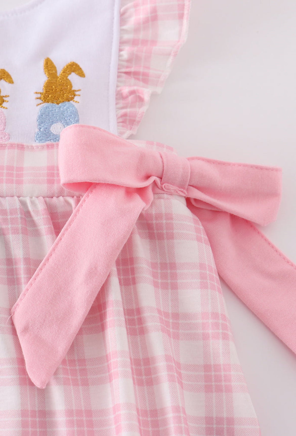 Girl’s Pink Bunny Embroidered Bow Bubble