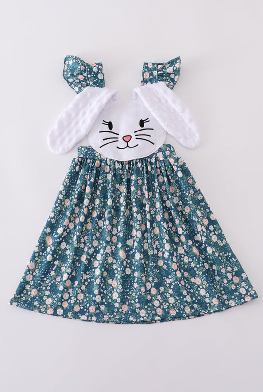 Green Floral Bunny Appliqué Dress