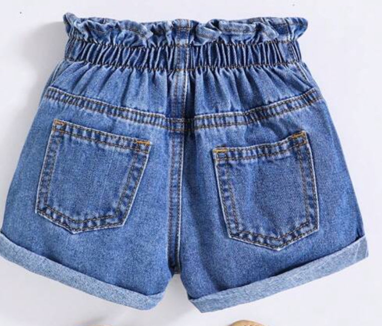 Girl’s Medium Wash High Waisted Ruffled Denim Shorts