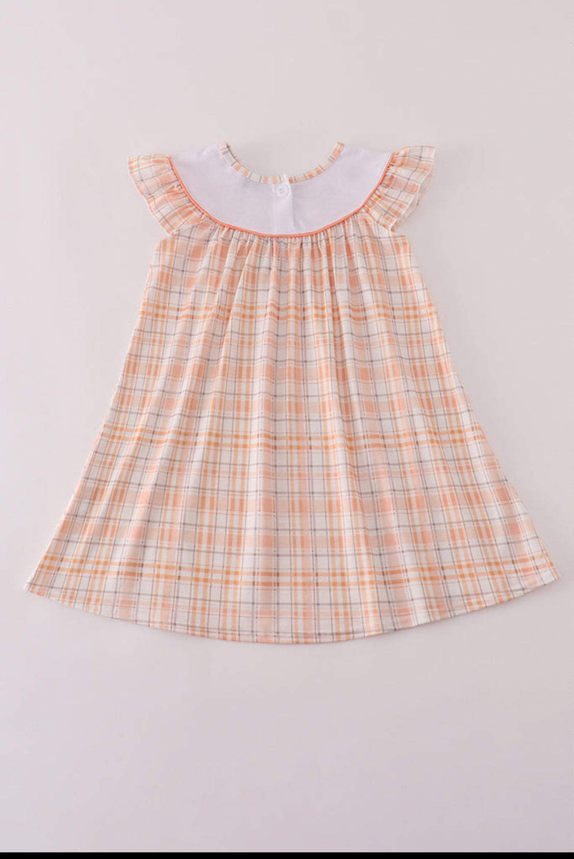 Orange Pumpkin Embroidery Plaid Dress