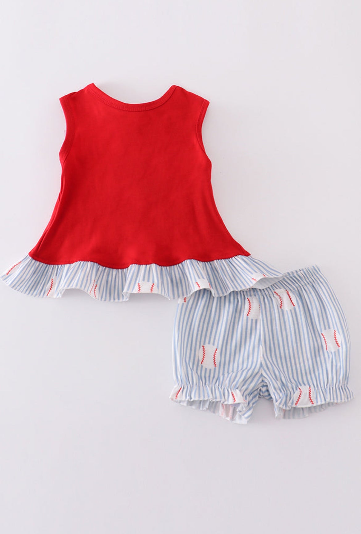 Girl’s Red Striped Bow Baseball Bloomer Set