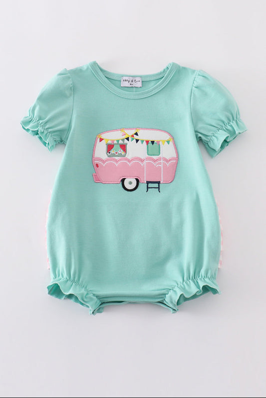 Green Camper Appliqué Ruffle Girl’s Bubble