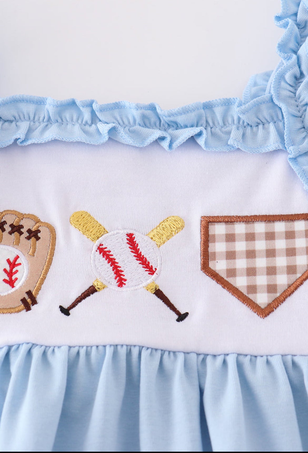 Girl’s Blue Baseball Appliqué Short Set