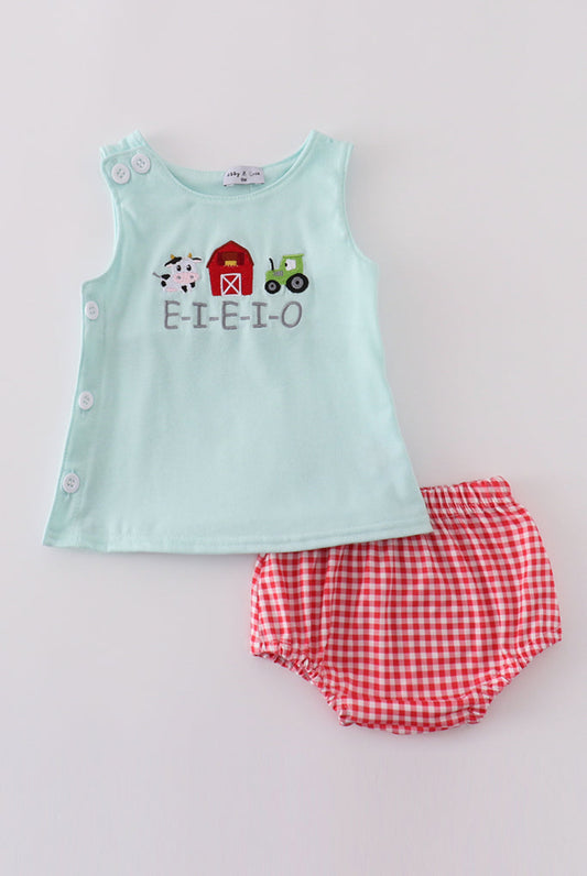 Boy’s Blue Farm Embroidery Bloomer Set