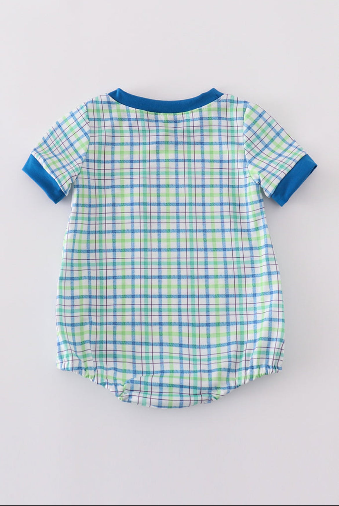 Blue Plaid Airplane Embroidery Boy’s Bubble