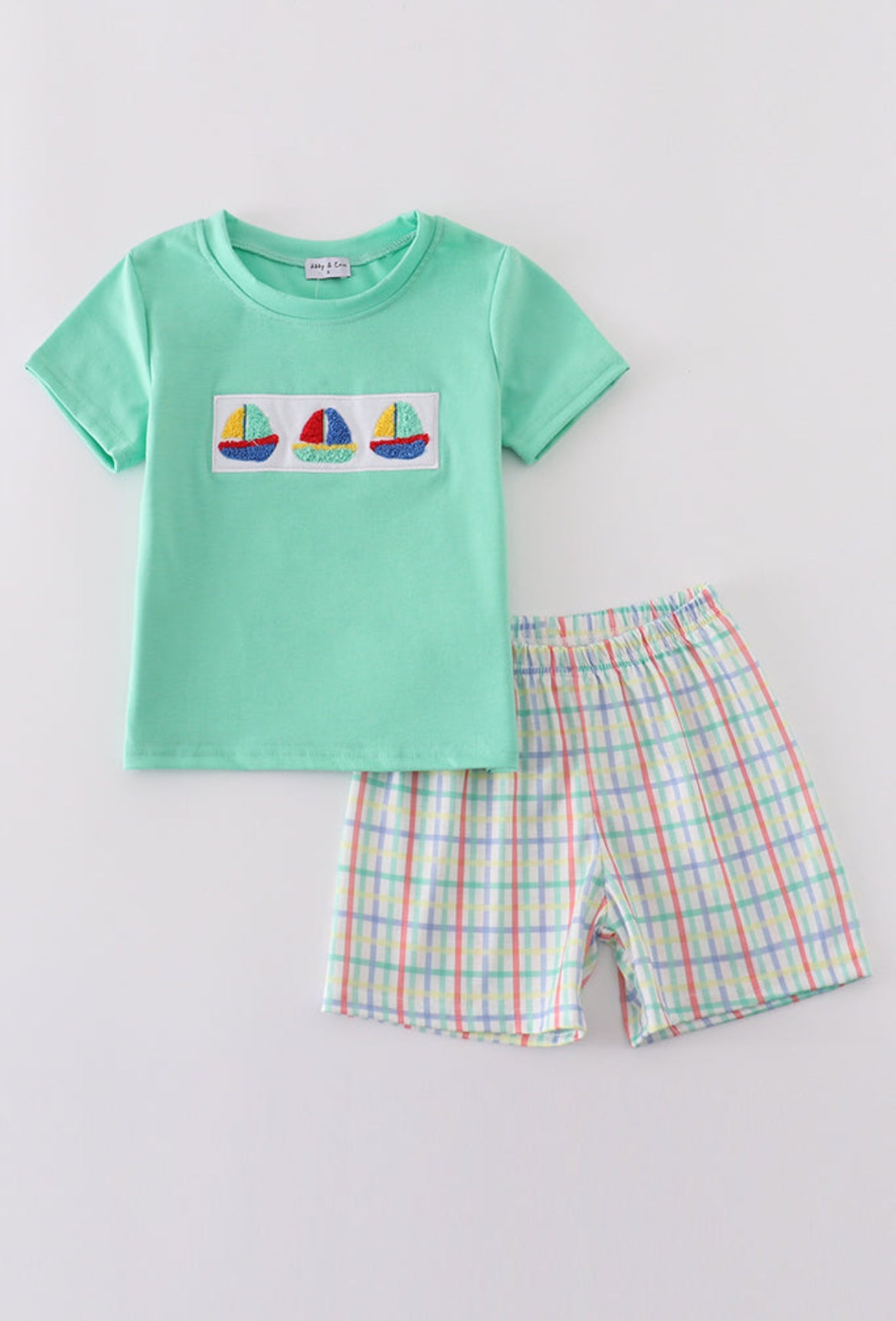 Boy’s Green Sailboat French Knot Short Set