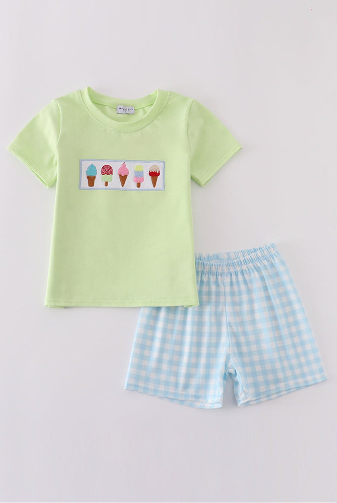 Boy’s Green Ice Cream Embroidered Short Set