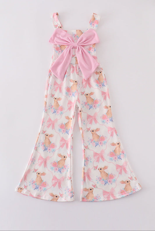 Girl’s Pink Easter Bunny Bow Jumpsuit